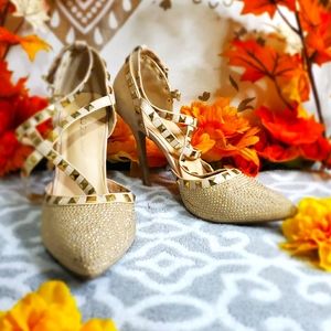 Studded Nude Pointed Toe Heel